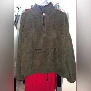 Cozy Olive Green Sherpa Pullover